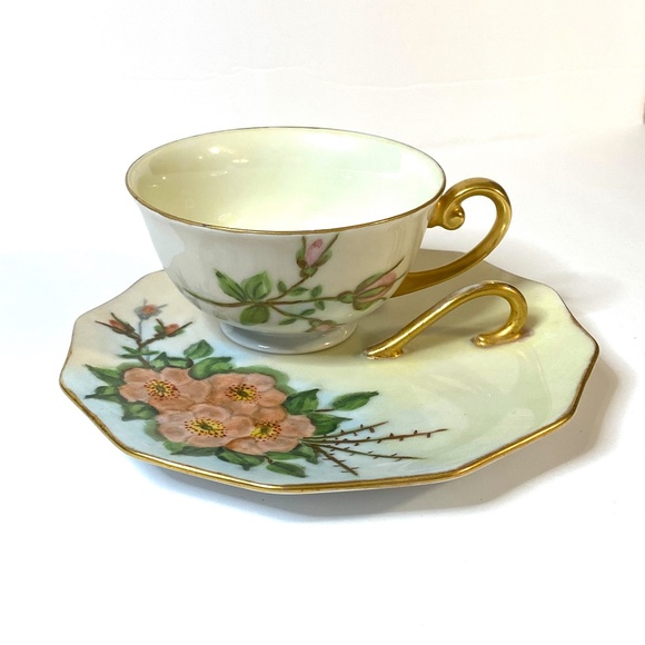 $5 when Bundled with 2 other items. 
Vintage Hand-painted Teacup & Dish, Signed - Picture 1 of 10